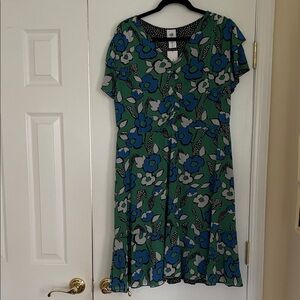 CAbi Green and Blue Floral Midi Dress